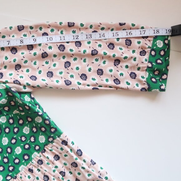 Boden Green Pink Floral 3/4 Sleeve Mini Dress Viscose Boho Spring Summer Size 2 - Picture 14 of 16